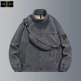 plus size coat stone Men's sweater island Autumn and winter Ollie fleece jacket men Korean version of the trend belt pack cardigan hoodie thickened Hanging bag