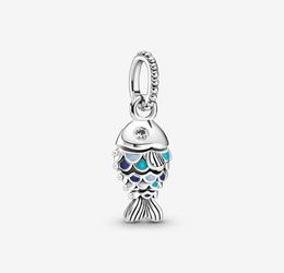 100 925 Sterling Silver Sparkling Blue Scaled Fish Dangle Charm Fit Original European Charms Bracelet Fashion Wedding Egagement J2622746