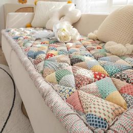 Pillow Retro Pastoral Cotton Thicken Sofa Cushion Plaid Quilted Rug Covers for Living Room Non slip Couch Seat Tatami Mat 231213
