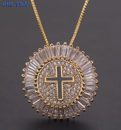 MHSSUN Luxury Round CZ Zircon Necklace Catholic Cross Pendant Chain Necklace Collier Femme Gold Colour Jewellery Christmas Gift3635977