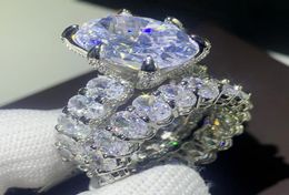Unique Top Sell Vintage Jewellery Couple Rings 925 Sterling Silver Dragon Claw Oval Cut White Topaz CZ Diamond Women Wedding Bridal 7961620