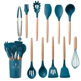 Cookware Sets 11Pcsset Silicone Set Kitchen Cooking Tools Baking Tableware Wooden Shovel Spoon Scraper Accessories 231213