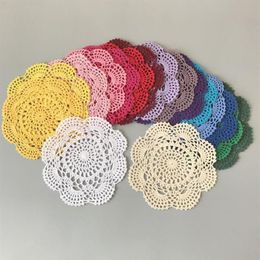 Mats & Pads 10PCS LOT Round Doily Cotton Hand Made Crochet Cup Mat 16 Colors 20CMX20CM Place Mat254N