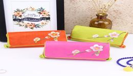 Portable Suede Leather Jewelry Roll Up Travel Bag Folding Embroidered flower Chinese Jewelry Bags Pouch 10pcslot2565860