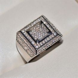 Mens Luxury Stunning Handmade Band Rings Fashion Jewelry 925 Sterling Silver Popular Round Cut White Topaz CZ Diamond Full Gemston196W