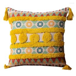 Pillow Pillowcase Bohemian Tufted Embroidery With Tassels Small Square Home Decoration Bed Multicoloured Cover