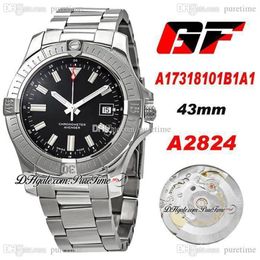 GF A17318101C1A1 A2824 Automatic Mens Watch 43mm Black Dial Stick Markers Stainless Steel Bracelet Super Edition ETA Watches Puret214H