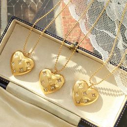 Pendant Necklaces Ins 18K Gold Plated Stainless Steel Beaded Chain Heart Necklace For Women Waterproof Hypoallergenic Jewellery Gift