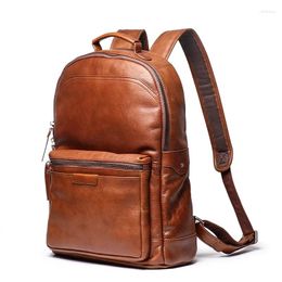 School Bags Men's Genuine Leather Business Outdoor Travel Backpack Cowhide Large Capacity Multifunction Fashion Trend Computer Mochilas