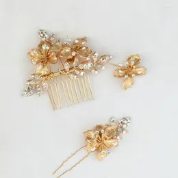 Hair Clips 2023 Delicate Opal Crystal Bridal Comb Gold Colour Flower Hairpin Headpiece Women Wedding Accessories Jewellery Set