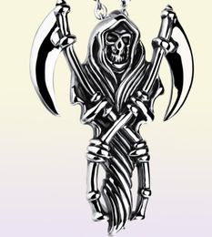 Men Pendant Necklaces Grim Reaper Skeleton Death Hip Hop Retro Cool Rock Roll Sickle 316L Stainless Steel Steampunk Designer Acces1886914