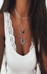 Bohemia Style Women Necklace Long Moon Pendant Link Chain Jewellery Yellow Gold Colour Multilayer Trendy Necklace Collares8840061