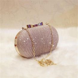 Golden Evening Clutch Bag Women Bags Wedding Shiny Handbags Bridal Metal Bow Clutches Bag Chain Shoulder Bag Y1215325u