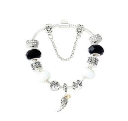 Strands bracelet angel wings beaded DIY large hole black and white glaze jewelry6062511