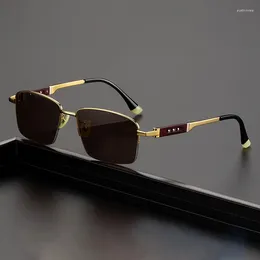 Sunglasses Glass Men Retro Acetate Gold Sun Glasses Male Natural Crystal Brown Stone Lens Anti Scratch Vintage Moisturising Eye
