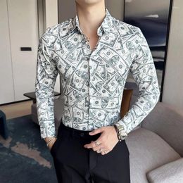 Men's Casual Shirts M-6XL Luxury 2023 Boutique Fashion Printed Long Sleeved Shirt High End Brand Male Slim