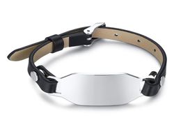 Stainless Steel and Black Leather Bracelet Blank Metal Bar Bracelet Blank Stamping Tags Custom Engraving5678165