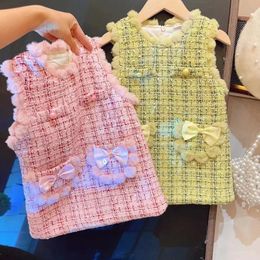 Girl's Dresses Princess Girl Tweed Vest Fashion Kids Classic Vintage Baby Vestidos 1 10Ys Christening Children Ceremonial Clothes 231212