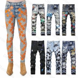 Designer jeans jeans jeans high street jeans viola per pantaloni da ricamo da uomo femminile oversize patch hole strappato denim jeans di moda dritta st p4jr#