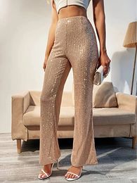 Women's Pants Capris Y2K Women Sparkly Bell Bottom Pants Stretchy Shiny Sequin Wide Leg Trousers Glitter Concert Club Flare Pants Party Clubwear 231213