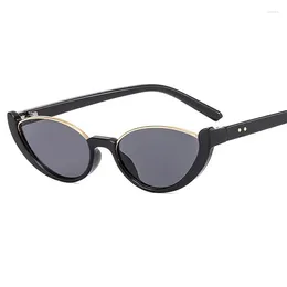 Sunglasses Retro Cat Eye Women Luxury Trendy Small Half Frame Sun Glasses Rivet Vintage Shades UV400 Modern Outdoor Eyewear