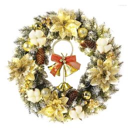 Decorative Flowers Handcrafted Pine Needle Christmas Wreath With Pinecones And Gold Accents LED Lights - Perfect Holiday Decor Durable
