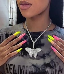 Statment Big Butterfly Pendant Necklace Hip Hop Iced Out Rhinestone Chain for Women Bling Tennis Chain Crystal Animal Choker Jewel4851393