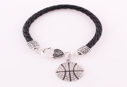 Fashion Crystal Jewellery Pendant Bracelets Mix Sport Leather Chain Bracelets With Basketball Volleyball Football Floating Charm7561480