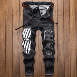 Men's Jeans Designer luxury Mens Slim jeans Distressed Denim White leather pants With Holes Letters Torn Tattered Knee Ripped for Man Skinny Straight Leg 28-38 DKW4