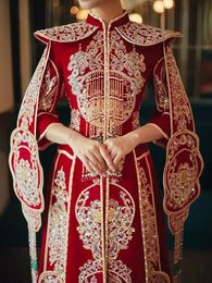 Ethnic Clothing Traditional Wedding Dress Chinesestyle Unlined Garment Heavy Industry XiuHe Suit Chinese Bridal Dragon Phoenix 231212