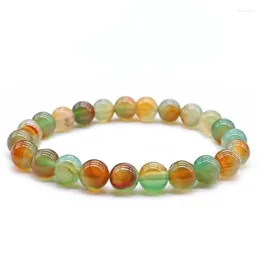 Link Bracelets Smooth Orange Green Carnelian Agat Round Beads Natural Stone Bracelet Yoga Mala 6mm 8mm 10mm