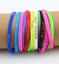 LOT 100PCS mix Colours Letters Print silicone Bracelet wristband 5mm Elastic Rubber Friendship Bracelets men women Jewellery MB1922536330438