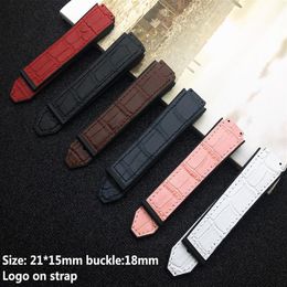 New Colourful Leather silicone Watchband for strap women and watch accessories 15 21mm belt 18mm buckle logo on244E