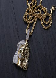 Gold Color Religious Ghost Jesus Head Pendant Necklaces with Rope Chain for Men Hip Hop Jewelry Gift1659259
