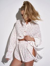 Women s Sleepwear Hiloc Cotton Print Set Petal Long Sleeve Pajama Sets Slit Sexy Women Nightwear 2023 Casual Autumn Loungewear 231213