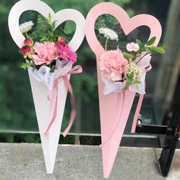 Paper Flower Bag Kraft Single Rose Florist Wrapping Gift Box Flower Packaging Creative Love Small Handle Box Home Decoration2613