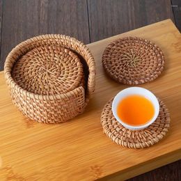 Table Mats 8/10Cm Coasters SetAccessories Round Tableware Placemat Dish Mat Rattan Weave Cup Pad Diameter 6Pcs/Drink For Kungfu Tea