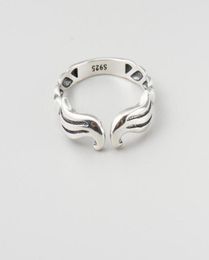 925 sterling silver Jewellery wings shape retro silver plain silver open ring jewelry8965149