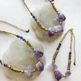 Chains 10pcs Chunky Amethyst African Bead Choker Necklace Women Point Crystal Beach Witch Boho Goblincore Fairy Witchcraft Jewelry