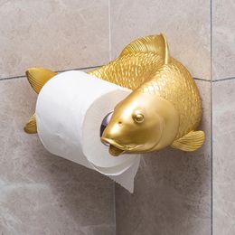 Toilet Paper Holders Koi Statue Fish Craft Toilet Paper Holder Towel Rack Wall Hanging Bathroom Household Toilet Paper Rack Free Punching Decoration 231212