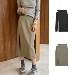 Skirts South Korea 2023 Autumn/winter Hollow Fit High Waist Split Half Skirt Casual Wrap Hip Women