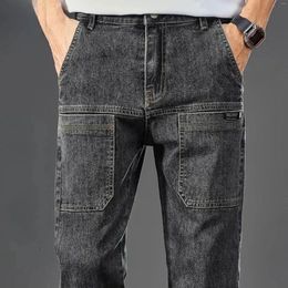 Men's Jeans Six-Pocket Convenient Cargo Trendy Brand Youth Straight Work Pants Slim Fit Large Pocket