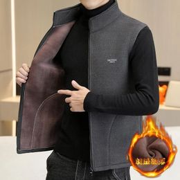 Men's Fur Faux Warm Men Sleeveless Jacket Winter Clothes Stand Collar Korean Fashion Male Waistcoat Short Coat Gilets Thicken Thermal Vest 231212