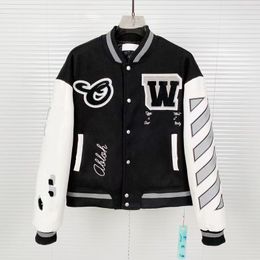 Brand OW Jacket Men's Jackets Off White Mens Jacket Varsity High Quality Warm Fashion Coat Designer For Men Vintage Loose Long Off White Baseball Fashion Hoodie 904