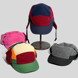 Berets 2023 Winter Hat With Earflaps Baseball Cap For Men Women Outdoor Warm Patchwork Bomber Short Brim Ear Protection Pilot