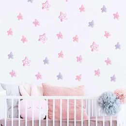 30pcs/set Watercolor Purple Pink Color Cartoon Stars Pattern Wall Stickers Baby Nursery Room Wall Decals for Kids Room Bedroom