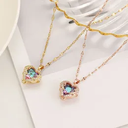 Chains Blue Purple Crystal Heart Necklace Luxury Zircon Non Fading Collar Chain Versatile Fashion Pendant For Women Gift Jewellery