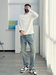 Men's Jeans 2023 Streetwear Korean Fashion Men Pants Straight Vintage Washed High Street Student Casual Denim Trousers D14