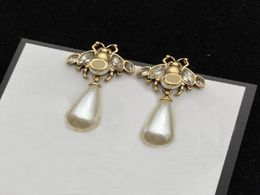 Super Fashion Earrings little bee Luxury big Pearl present stud brass gilded 925 silver needle anti allergy party Jewelry customiz4670775