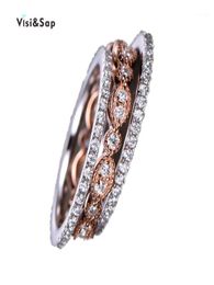 Band Rings Visisap 3 In 1 Bridal Ring Set For Wedding Accessories Rose White Gold Colour Women Fashion Jewellery Drop B52218235024